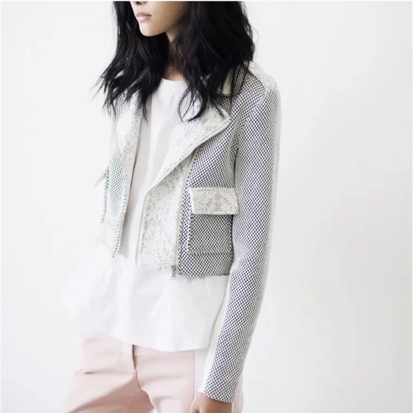 Rebecca Taylor Jackets & Blazers - Rebecca Taylor Grey Tweed and Lace Moto Jacket